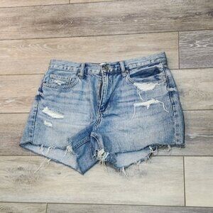 Cut Off Shorts Women Relaxed Distressed High Rise Blue
